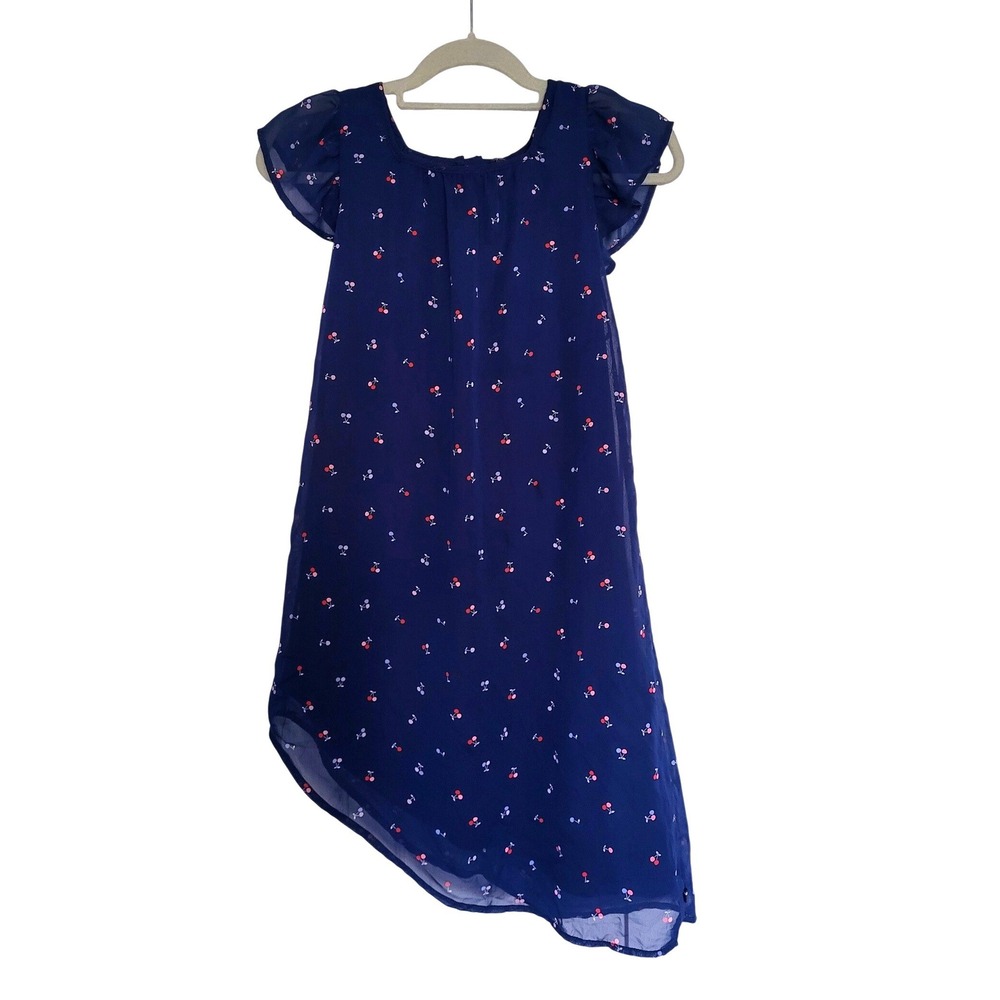 Tommy Hilfiger‎ Cherries Print Dress Girls 8 Blue Red Asymmetrical Hem